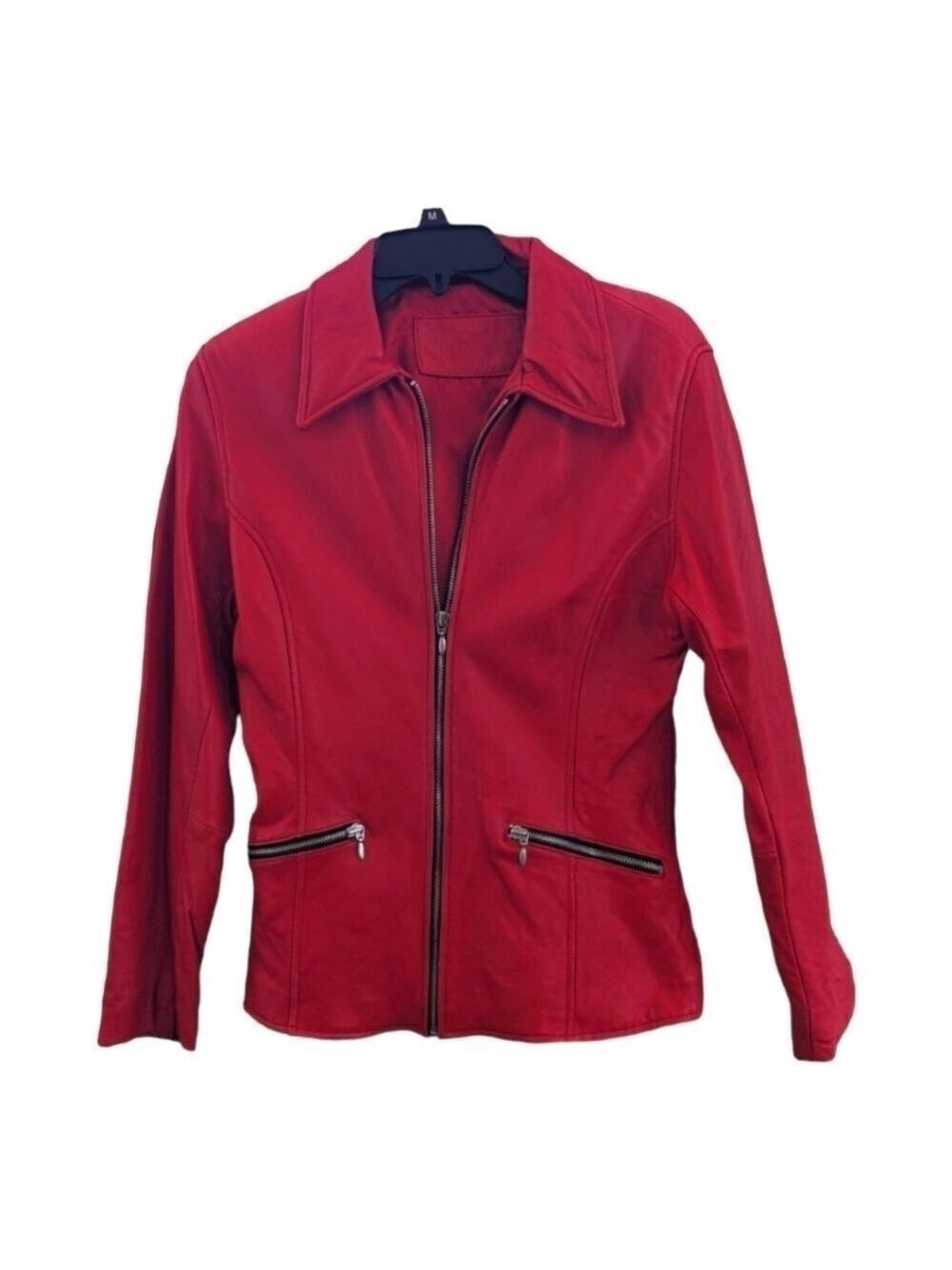 Jacqueline Ferrar Leather Full Zipper Front Red Coat Size Small GUC